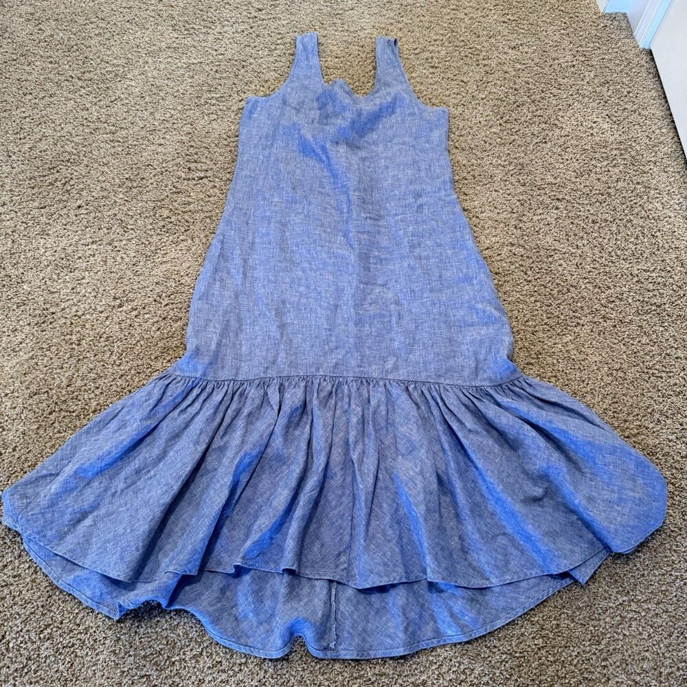 Polo Ralph Lauren Linen Sleeveless Ruffle Skirt Relaxed Fit Women blue Dress Med